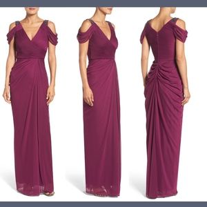 NEW Adrianna Papell Draped Cold Shoulder Gown‎ in Pomegranate [SZ 2 ]